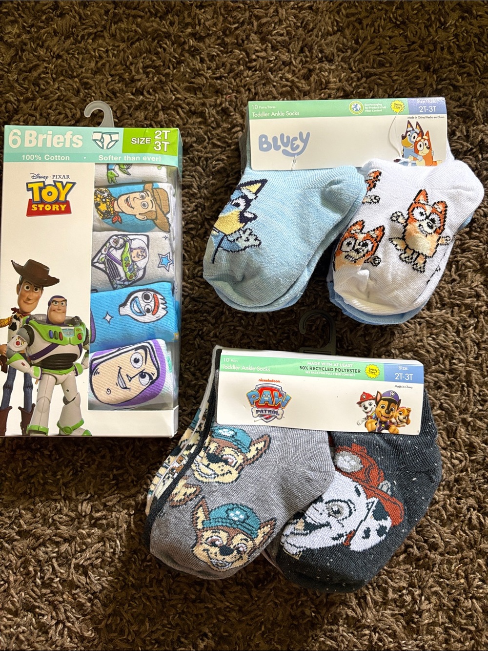 3 Disney Toy Story & Character Socks Set - Blue, White, Gray, Black, Brown